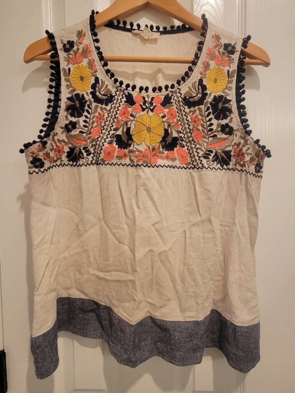 THML linen blend embroidered tank blouse